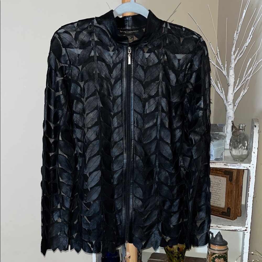 Belgian Francis XXL Genuine Lamb Leather Leaves and Mesh Zip up Jacket.Like New!